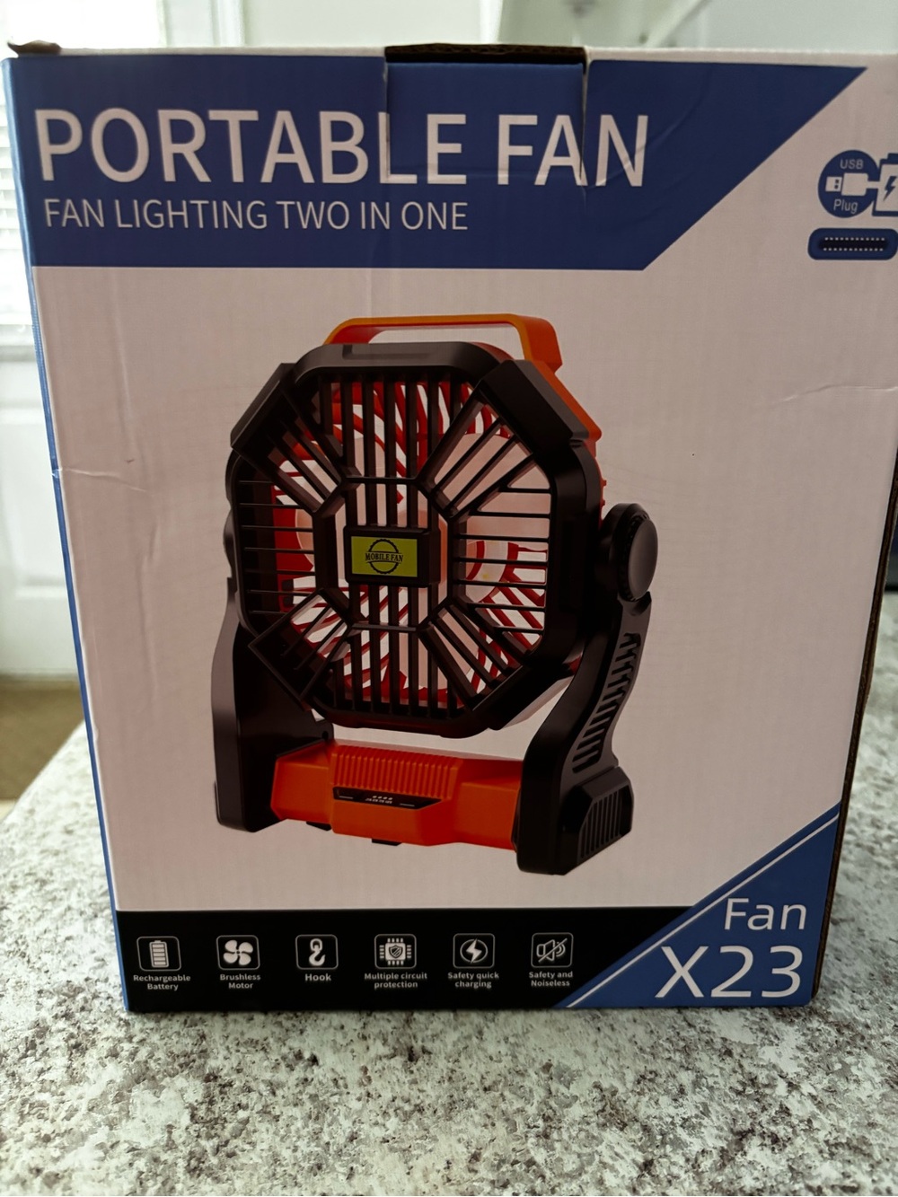 Portable Fan X23 - Orange and Black Two-in-One